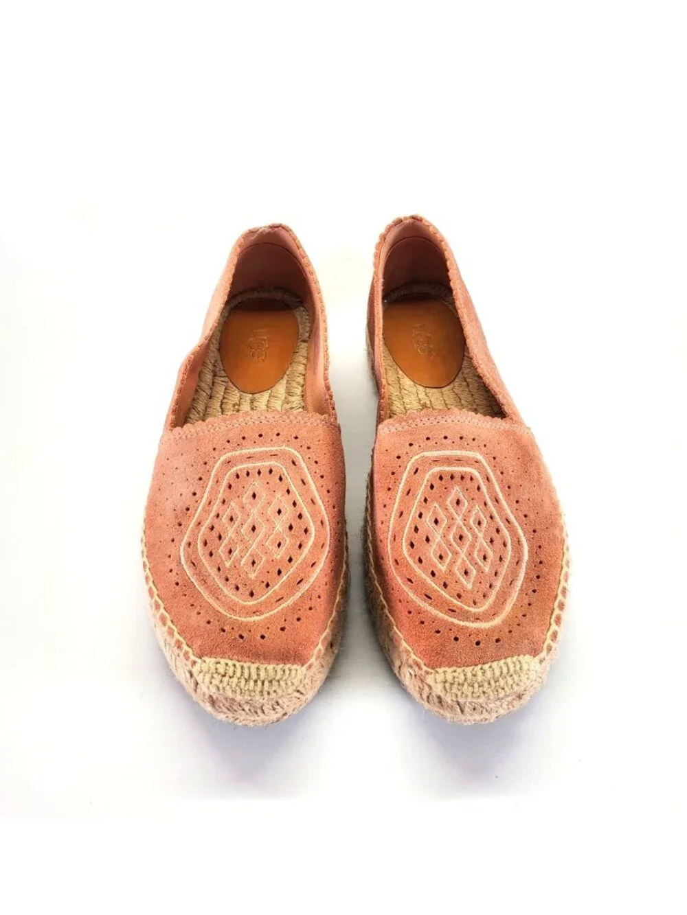 UGG Women's Pink Heidi Perforated Espadrille In Suntan Suede Sz 6.5 1711 - Picture 6 of 14